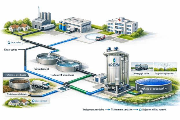 Schéma d'intégration BioStart — STEP municipale